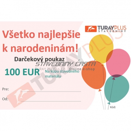 Darčekový poukaz v hodnote 100€ na kúpu stavebného materiálu